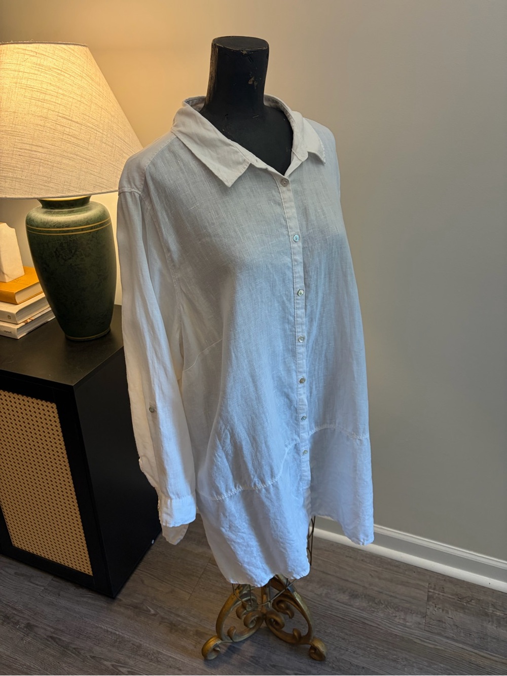 Tahari Coastal Old Money 100% Linen White Shirt Dress Tunic Size 2X Beach - Picture 6 of 15